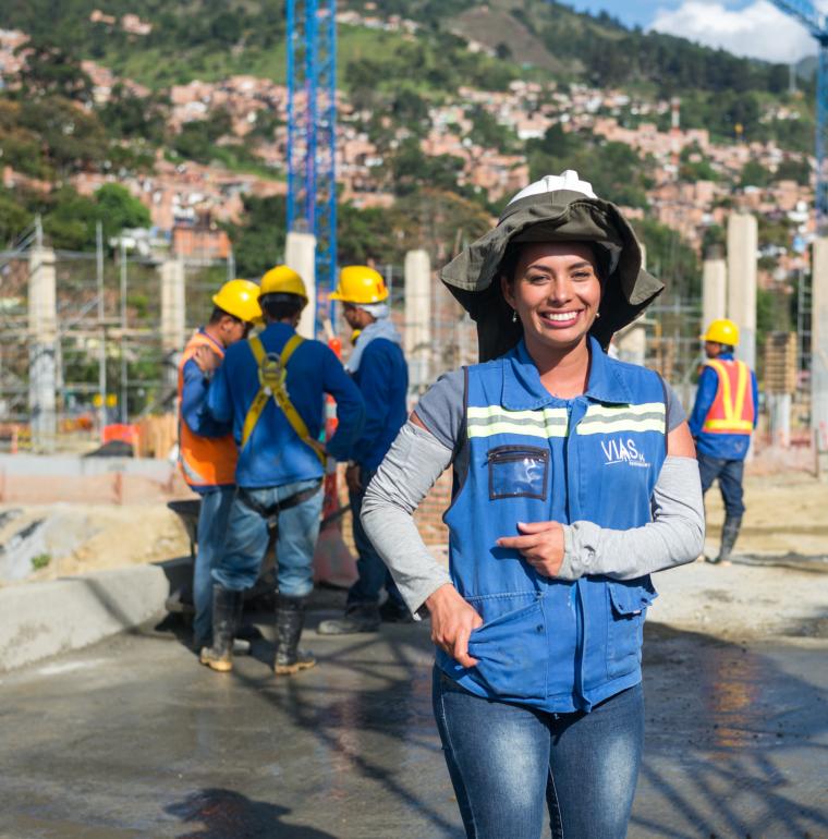 Woman on a building site of construction, Colombia